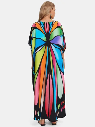 Vista 3 de Vestido RanRui largo hasta el piso, caftán, con botones, para playa, para mujer