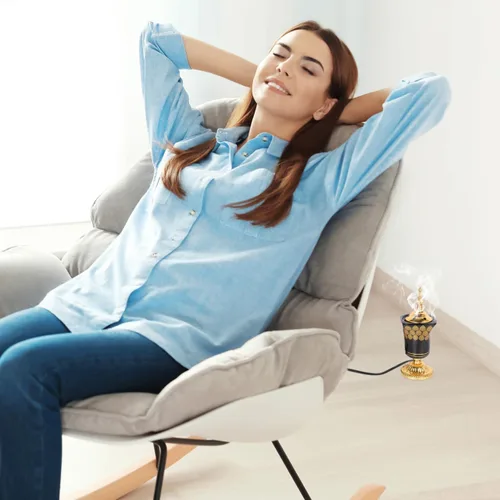 Vista 7 de Quemador eléctrico de incienso estilo Oriente Medio, cerámica con enchufe, para aromaterapia, Bakhoor, quemador para el hogar, yoga, meditación
