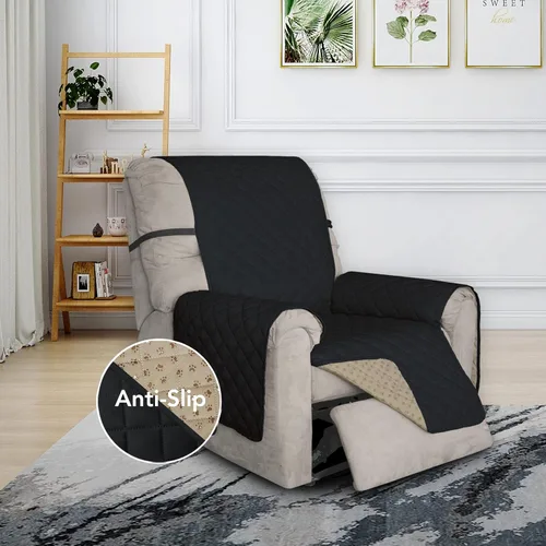Vista 2 de ISSUNTEX Funda de sofá reclinable súper antideslizante para sala de estar, resistente al agua, acolchada, protectores de muebles para perros, Negro