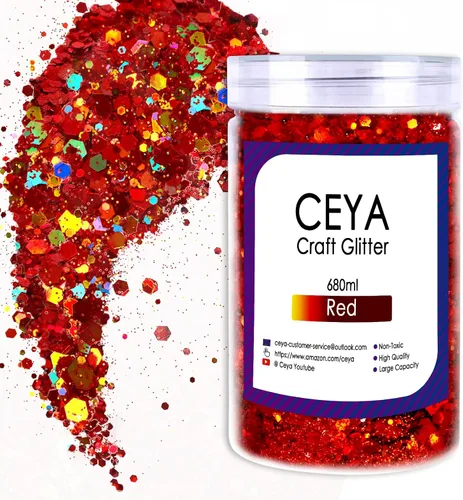 Vista 18 de Ceya Brillantina gruesa holográfica, 1 libra/16 onzas, oro diamante a granel, purpurina mixta gruesa y fina embotellada con lentejuelas metálicas