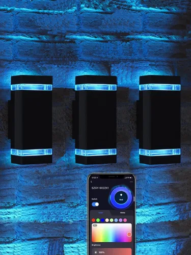 Vista 10 de rosykite Iluminación LED que cambia de color RGB doble hacia arriba y hacia abajo, luz de pared al aire libre, 12 W, 1200 lm, temperatura blanca
