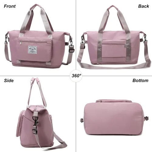 Vista 4 de Bolsa de viaje para mujer, bolsa de hombro grande expandible para fines de semana, bolsa de noche con funda para carrito y bolsillo húmedo, bolsa