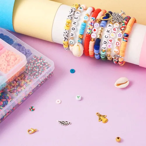Vista 5 de Cheriswelry Kit de fabricación de pulseras de bricolaje con 7280 piezas de 30 colores de 0.236 in de disco plano redondo de arcilla polimérica