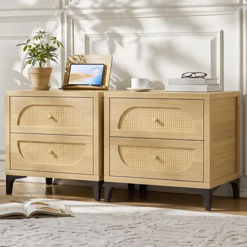 Vista 11 de KISLOT 22'' Rattan Night Stand with 2 Drawers, USB Charging Station