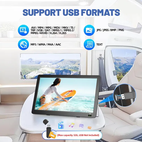 Vista 6 de Televisor portátil de 14 pulgadas con antena mejorada sintonizador ATSC, monitor LCD 1080P, HDMI/USB/AV, pequeño televisor portátil para campamento