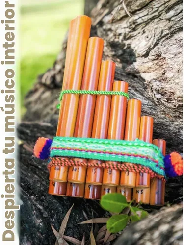 Vista 5 de Tubo de flauta de madera de bambú natural con estampado tribal multicolor correa de algodón tejida – Regalos de viento de madera hecho a mano