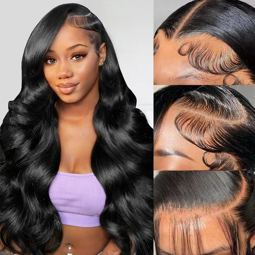 Vista 15 de Pelucas de cabello humano ondulado con encaje frontal de 13 x 6 pulgadas, pelucas de cabello humano real de 180 % de densidad HD, transparente, sin