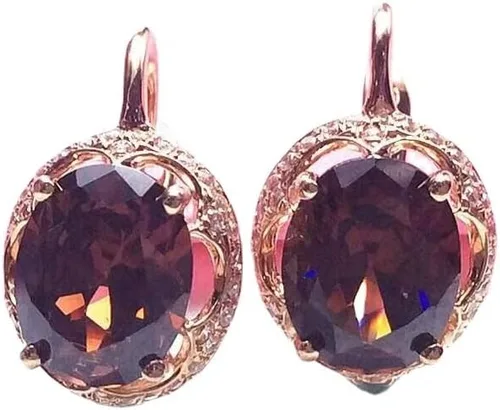 Vista 6 de SAGEKING 2024 New 585 Purple Gold Plated 14K Rose Gold Inlaid Oval Gemstone Earrings For Women Glamour Babble Engagement Wedding Jewelry Gift