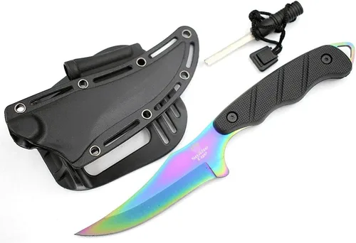 Vista 8 de Snake Eye Tactical Cuchillo táctico de espiga completa de 9 pulgadas con sacapuntas y funda de plástico ABS (dorado)