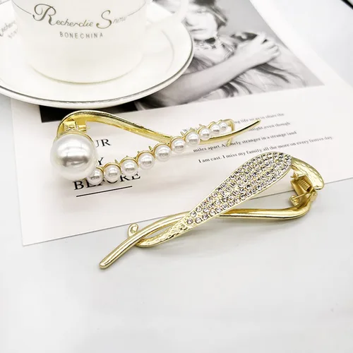 Vista 6 de 4 pinzas para el cabello, decoración de perlas, clip de plátano, estilo francés, pasador de pelo antideslizante, mandíbula para el cabello