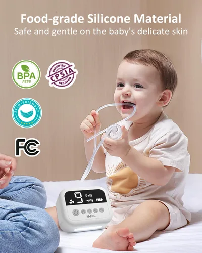 Vista 5 de HEYVALUE Aspirador Nasal para Bebé, Ventosa Nasal de Grado Hospitalario con 9 Niveles de Succión, Luz Nocturna y Función Tranquilizante de Canciones