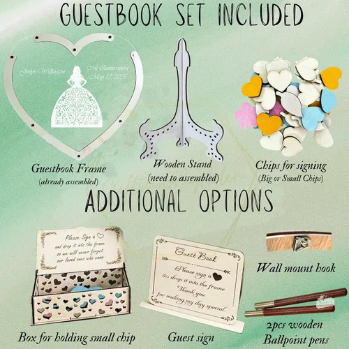 Vista 4 de Ideas alternativas personalizadas para libro de invitados de quinceañera – Alternativa para libro de invitados de corazón de quinceañera – Libro