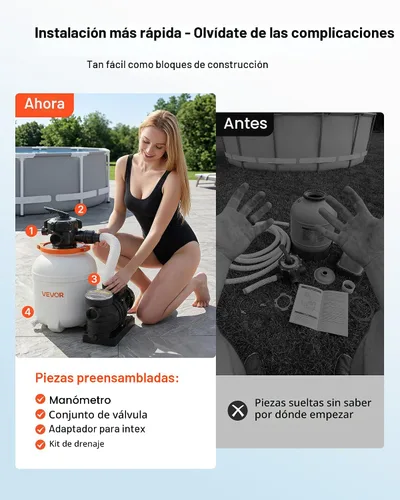 Vista 2 de VEVOR Bomba de filtro de arena de 12 pulgadas para piscinas sobre el suelo de hasta 15000 galones, sistema de filtración de piscina de 0.33 HP 3000