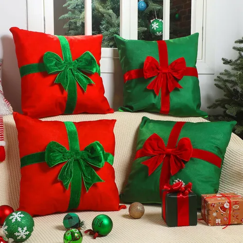Vista 5 de Kingdder 4 Fundas de Almohada de Navidad Fundas de Almohada Xmas Estilo Caja de Regalo Fundas de Almohadas de Navidad Vacaciones de Invierno