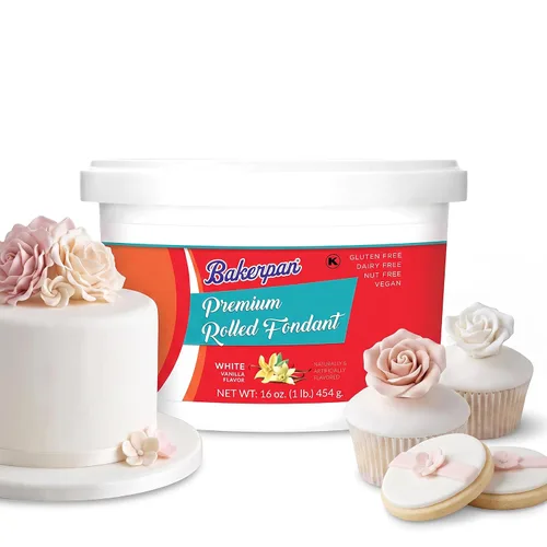 Vista 13 de Bakerpan Fondant negro enrollado prémium para decoración de pasteles, 1 libra, sabor vainilla