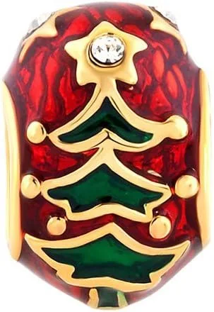 Vista 3 de Encantos abalorios de esmalte de árbol de Navidad encantados para pulseras de cadena de serpiente