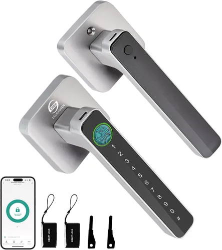 Vista 7 de Cerradura de puerta inteligente, perilla de puerta de huellas dactilares, perilla digital 5 en 1, aplicación/código de teclado/tarjetas IC/huellas
