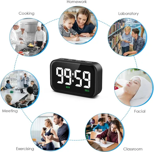 Vista 7 de Temporizador digital de cocina, temporizador digital con pantalla LED grande, temporizador magnético para el aula con cuenta regresiva, 3 niveles