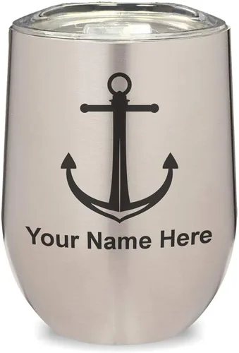 Vista 23 de LaserGram Vaso de vino de acero inoxidable de doble pared, ancla de barco, grabado personalizado incluido (negro)
