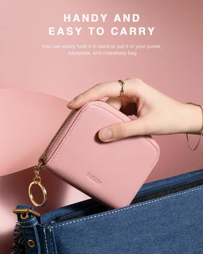 Vista 3 de Vulkitty Cartera pequeña para mujer con bloqueo RFID con cremallera alrededor de la funda triple compacta de cuero para tarjetas con bolsillo