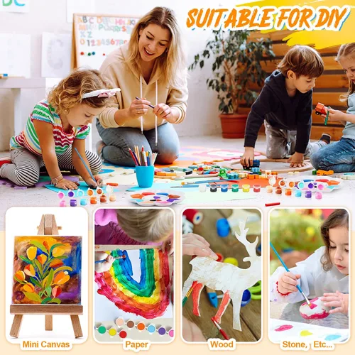 Vista 5 de Fulmoon - Juego de 48 piezas/12 mini pintura para niños, kit de pintura lavable de 12 colores para el regreso a clases, kit de pintura lavable