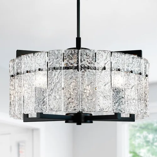 Vista 12 de IKK Lámpara colgante de cristal dorado para isla de cocina, lámpara de araña de vidrio ondulado de lujo, moderna y elegante iluminación colgante Oro