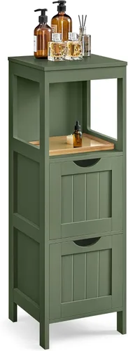 Vista 9 de VASAGLE - Gabinete de piso de baño, organizador de almacenamiento de baño, unidad de esquina multifuncional, 2 cajones, 35 pulgadas de altura, gris