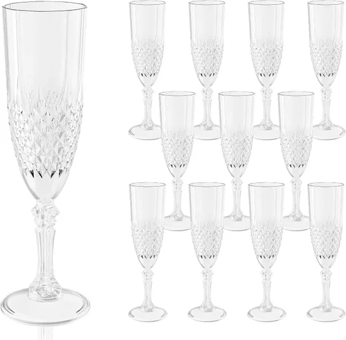 Vista 8 de Copas de champán de plástico, copas de champán a granel, copas de vino acrílicas reutilizables irrompibles para bodas, despedidas de soltero, Ámbar