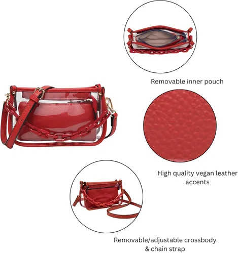 Vista 4 de Jessica - Bolso vegano transparente para mujer, aprobado por estadios, bolsos cruzados para conciertos, eventos deportivos