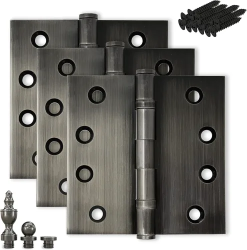 Vista 22 de Bisagra de puerta de latón macizo, rodamiento de bolas resistente, 4 x 4 pulgadas, con puntas decorativas de rosca incluidas, juego de 4 bisagras