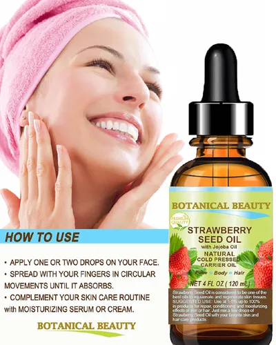 Vista 5 de Botanical Beauty Aceite de semilla de fresa orgánico 100% puro hidratante natural. Aceite portador prensado en frío. 2 fl oz.- 2.0 fl oz. Para cara
