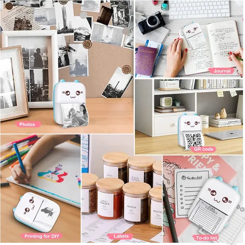 Vista 3 de Impresora de calcomanías, impresora térmica Bluetooth sin tinta con 10 rollos de papel, fabricante de calcomanías, cápsula de impresión, impresoras