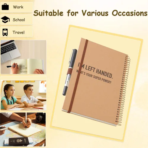 Vista 6 de Urby Cuaderno para zurdos con rayas universitarias, tapa dura, 8.5 x 5.7 pulgadas Papel premium, 160 páginas, 1 tema, regalo ideal para zurdos