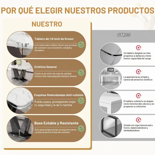 Vista 7 de Juego de mesa de comedor de 5 piezas, juego de mesa de comedor moderno de mármol de 63 pulgadas para 4, juego de mesa de cocina blanca para 4, juego