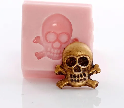 Vista 7 de Molde de silicona miniatura de calavera y huesos cruzados, molde seguro para alimentos, molde de joyería artesanal. tamaño perfecto para hacer joyas.