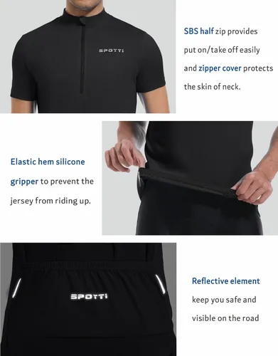 Vista 3 de Spotti Playera de manga corta para ciclismo de hombre con 3 bolsillos traseros, transpirable, secado rápido