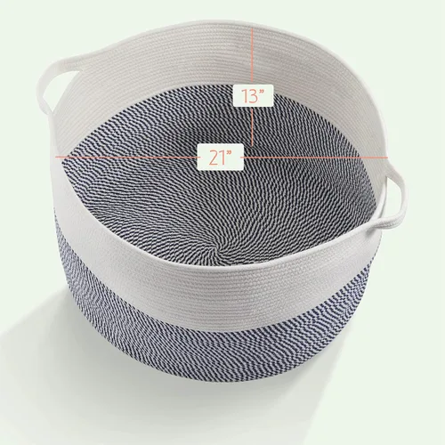 Vista 7 de Cesta decorativa de manta jumbo para sala de estar, cesta tejida de cuerda de algodón 100% para almacenamiento con 2 asas de fácil transporte