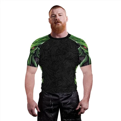 Vista 4 de Cthulhu - Camisa de compresión para hombre, manga corta, capa base, protección contra erupciones, adecuada para BJJ MMA Grappling