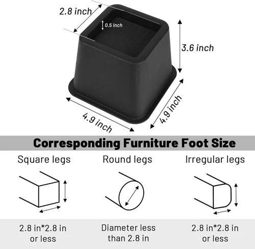 Vista 4 de BTSD-home Elevadores de cama de 3 y 6 pulgadas, elevadores de muebles resistentes para sofá, ideal para almacenamiento debajo de la cama