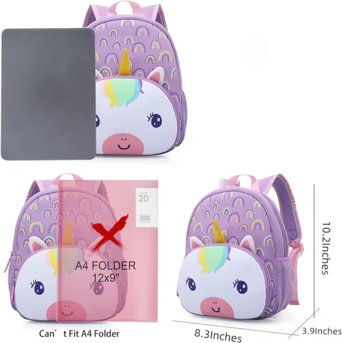 Vista 2 de Mochila impermeable para niños de 2 a 5 años, para el jardín de niños, mochila 3D de lindos dibujos animados, de neopreno, mochila de animales