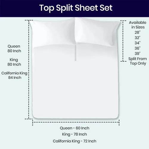 Vista 6 de SGI bedding Sábana Queen de 28" con Parte Superior Dividida Flex Head, 100% Algodón Egipcio, Cuenta de Hilos 1000, Sábana Superior Flex para Cama