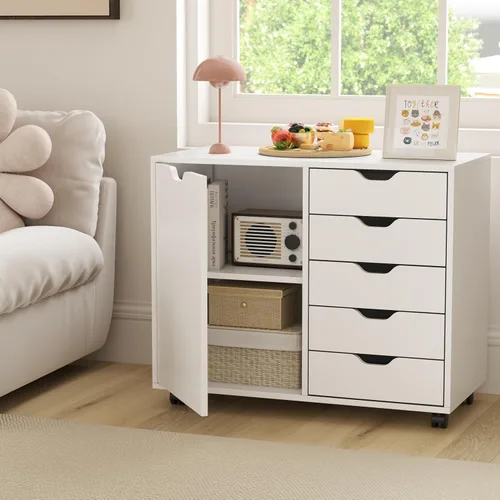 Vista 2 de Archivador lateral, soporte de madera para impresora con Blanco