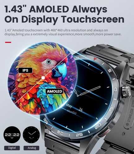 Vista 2 de LIGE Relojes inteligentes para hombres (respuesta/hacer llamadas), rastreador de actividad HD AMOLED de 1.43 pulgadas con más de 110 modos