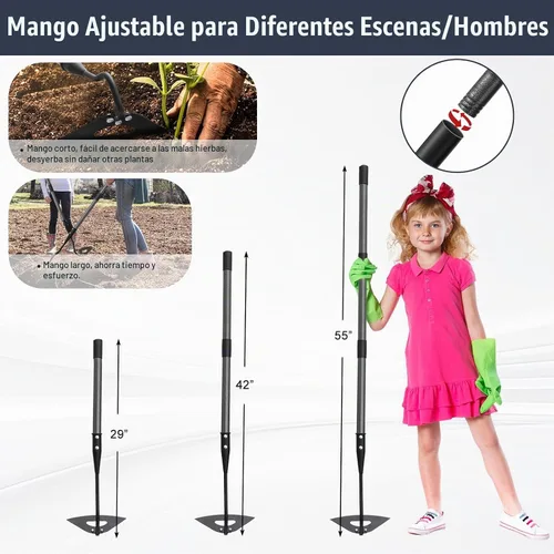 Vista 7 de Herramienta de jardín Hoe, azada hueca con mango largo de 55 pulgadas, desbrozadora manual ajustable, azada de jardín resistente para deshierbe