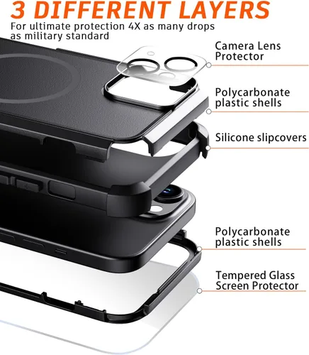 Vista 6 de Diverbox Funda para iPhone 13 [compatible con MagSafe] [con protector de pantalla] [a prueba de golpes] [a prueba de caídas] Funda de protección