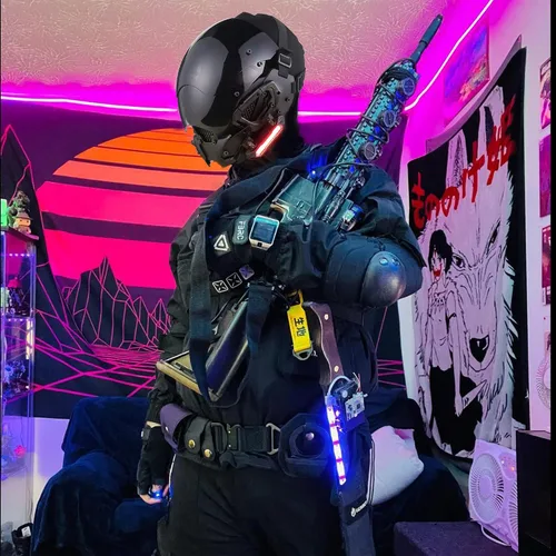 Vista 7 de Marikito Cyberpunk - Máscara futurista, máscara tecnológica, máscara de ciencia ficción, máscara gótica para Halloween, cosplay, máscara de disfraz