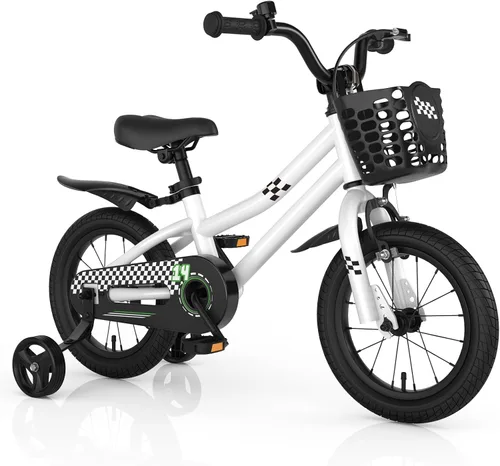 Vista 12 de COSTWAY Bicicleta para niños, 12, 14, 16, 18 pulgadas, para niños y niñas de 3 a 8 años, bicicleta para niños con ruedas de entrenamiento