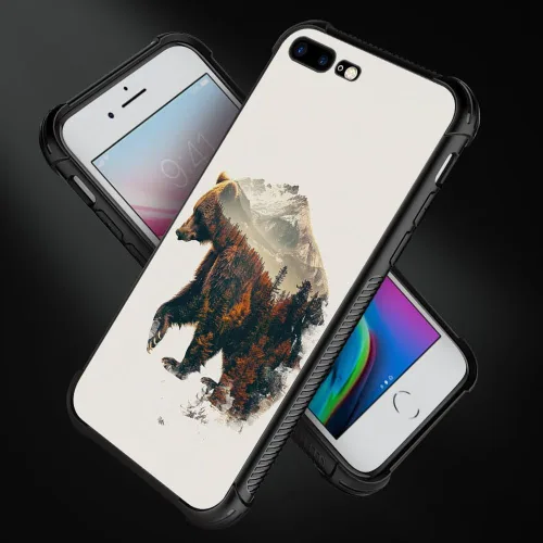 Vista 4 de Funda compatible con iPhone 8 Plus, diseño de oso de bosque otoñal, a prueba de golpes, antiarañazos, carcasa trasera de policarbonato duro