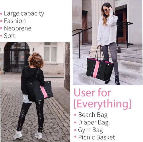 Vista 4 de IBEE Bolsa de neopreno para mujer, bolsa grande de neopreno, bolsa de playa plegable para piscina