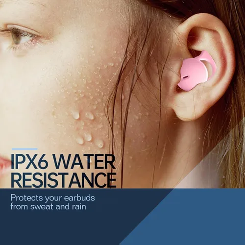 Vista 5 de Audífonos invisibles para dormir, pequeños y cómodos, con bloqueo de ruido, auriculares inalámbricos Bluetooth 5.3, auriculares intraurales para Rosa
